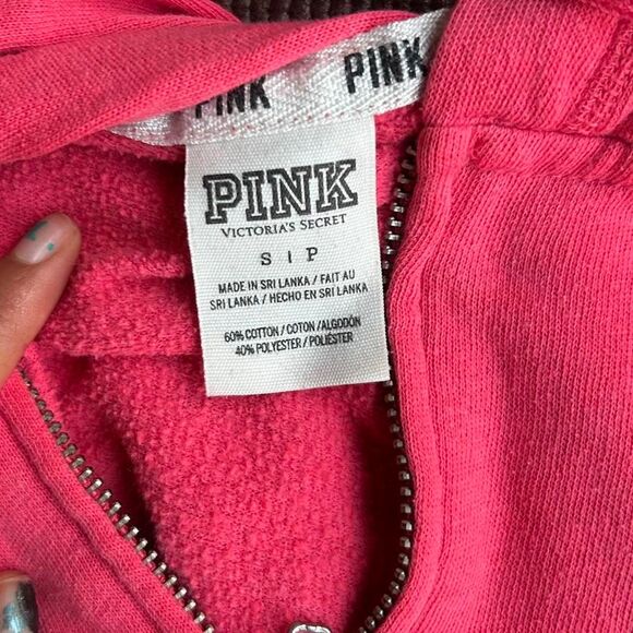 Hot Pink Victoria's Secret Zip Up Hoodie Jacket sz Small - Picture 3 of 4